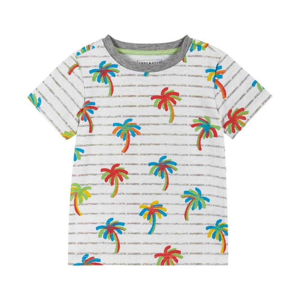 NEW ANDY & EVAN kids' palm print t-shirt in white multi